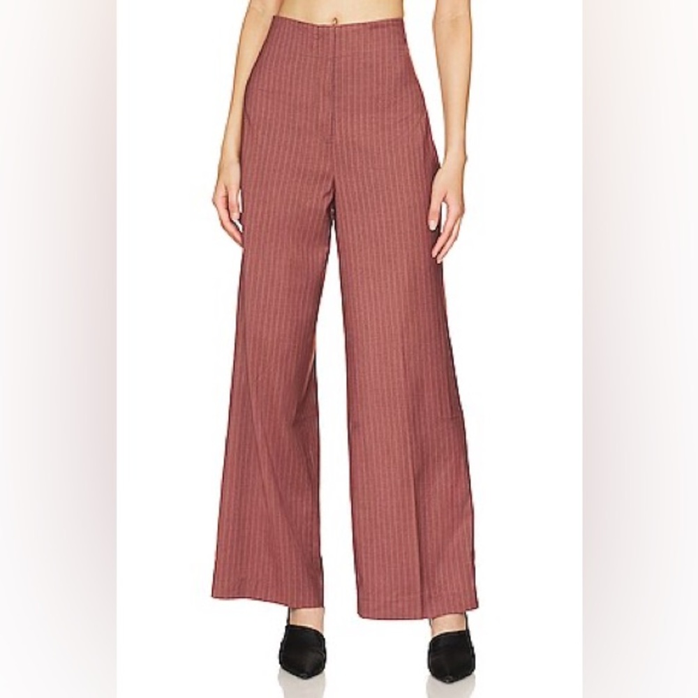 Revolve Bardot Pin Stripe High Waist Pant in Chestnut Stripe